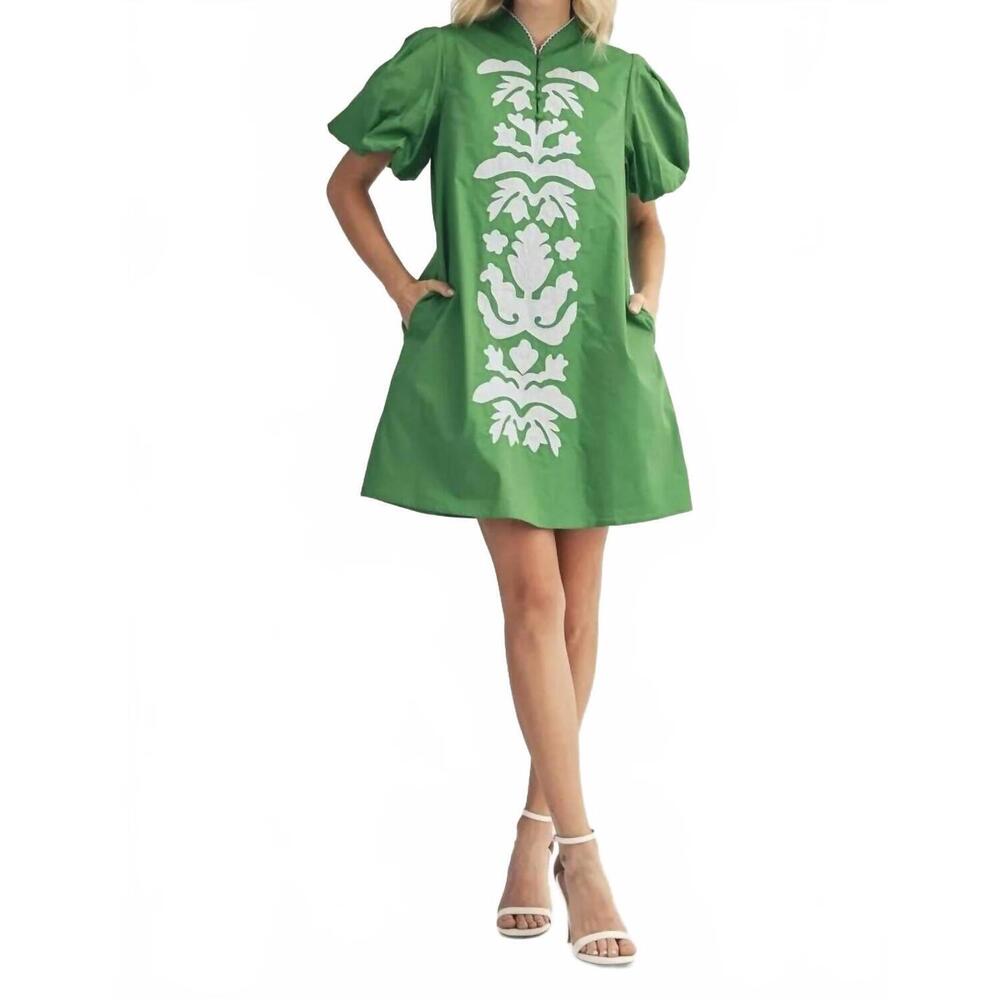 NEW JODIFL emerald isle embroidered shift dress in kelly green - Picture 4 of 4